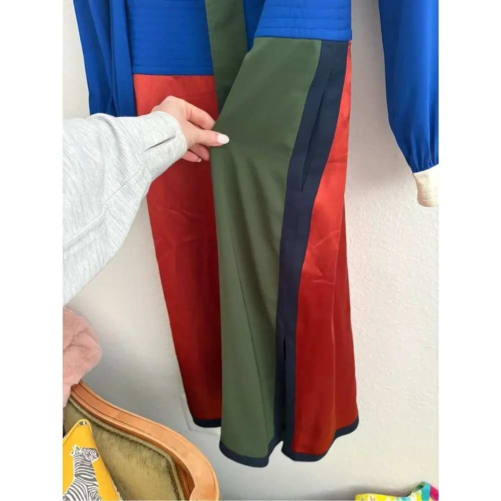 Tory Burch Kola Colorblock Silk Blend Satin Crepe Wrap Dress Size 10